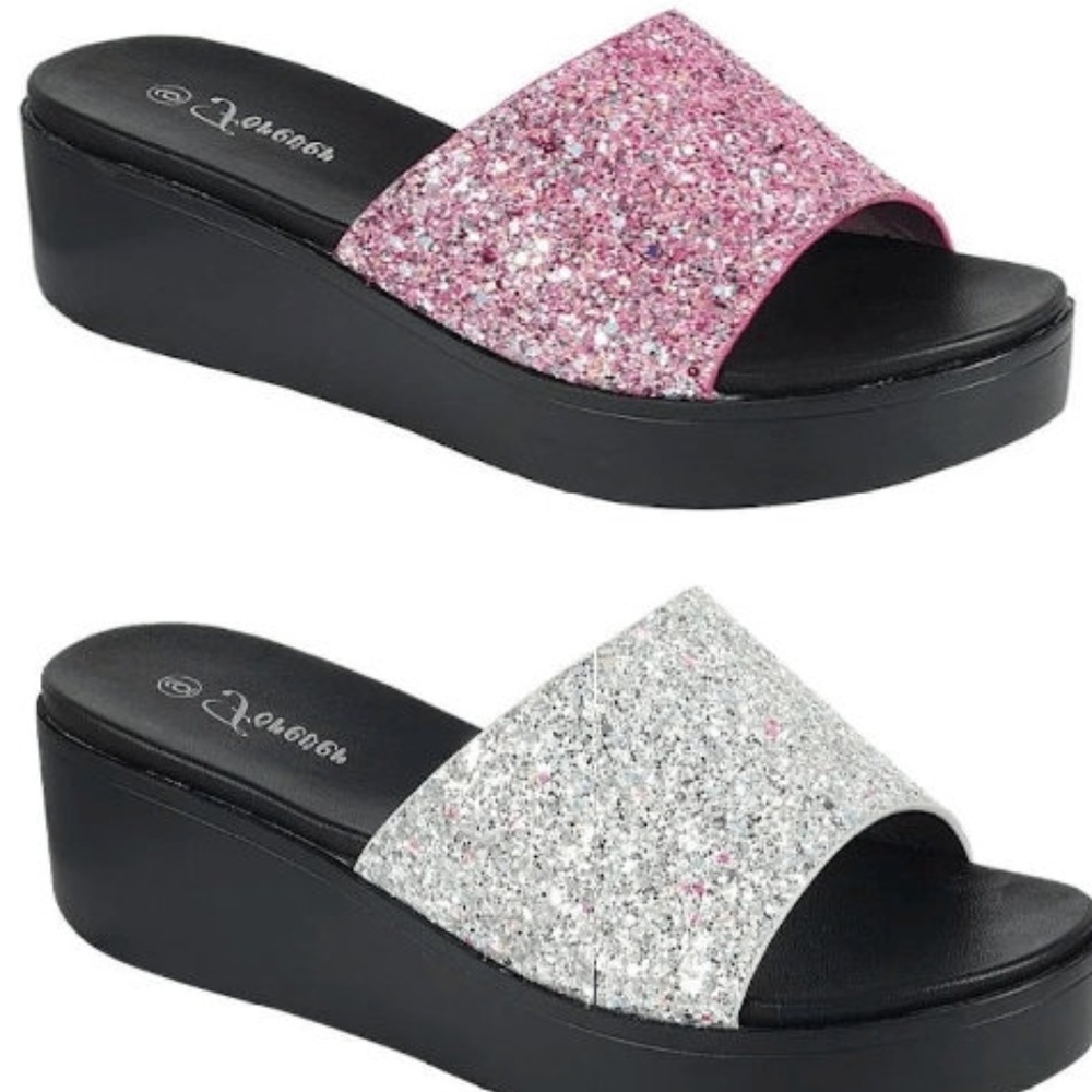 2/$25 SALE GLITTER SANDALS FLIP FLOPS SHOES  PINK - Picture 2 of 4